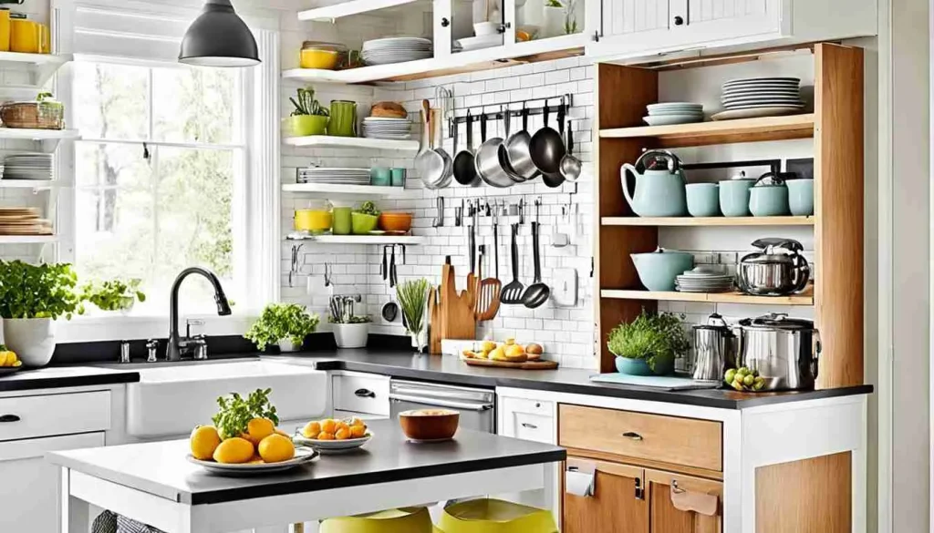 Show a small kitchen transformed into a functional space with 13 clever ideas