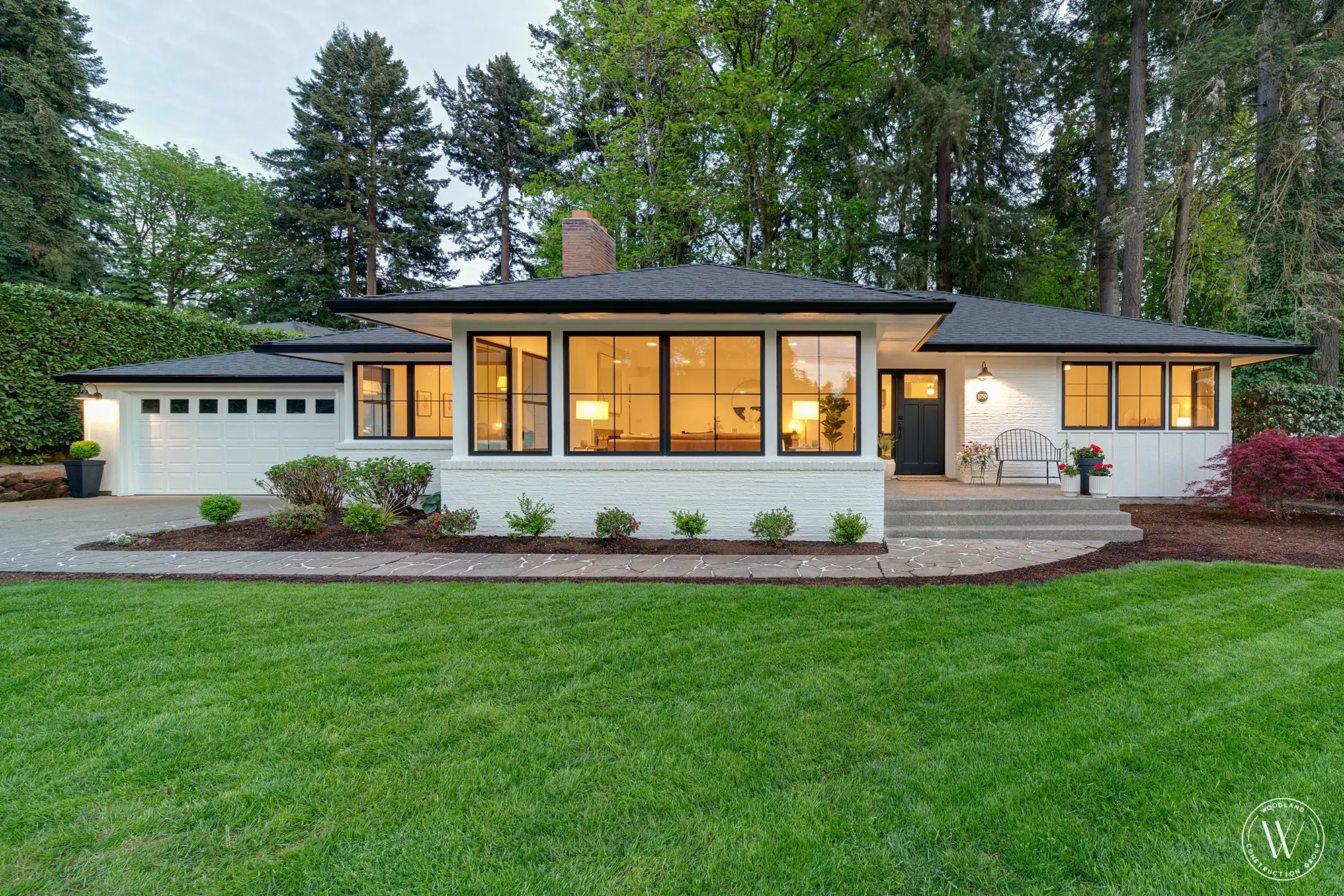 Whitepine 1951 mid-century ranch kitchen and open living space after a full whole-home restoration, SW Portland